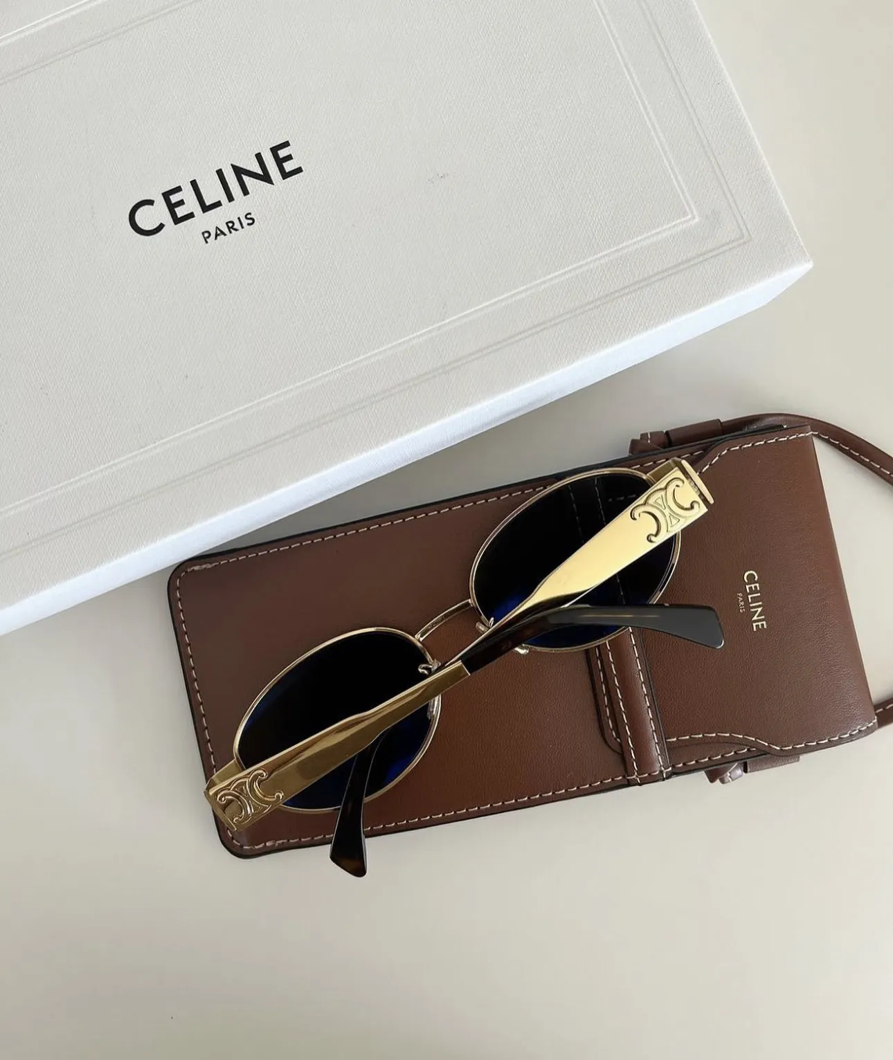 CELINE GOLD-GREEN SUNGLASSES | CELINE METALTRIOMPHE GOLD-GREEN